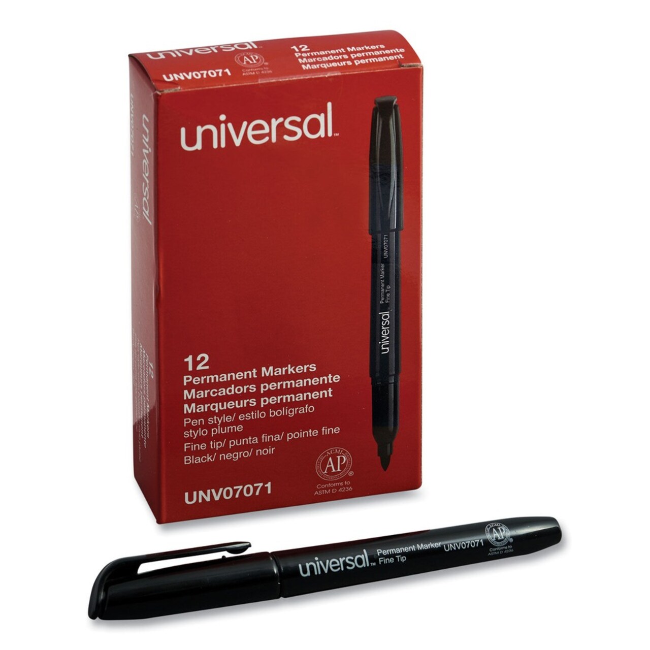 Universal Fine Bullet Tip Pen-Style Permanent Marker - Black (1 Dozen)
